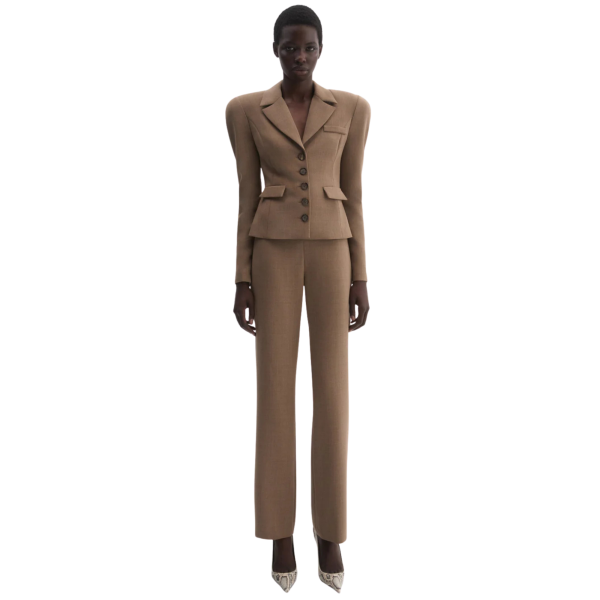 Pantalon en laine beige MAGDA BUTRYM taille basse avec ceinture en dentelle blanche
