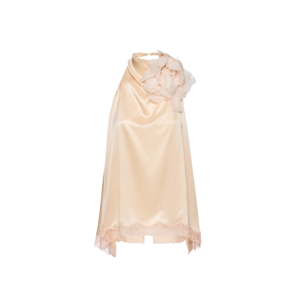 Chemisier en soie pèche MAGDA BUTRYM dos nu bordure dentelle fleur amovible