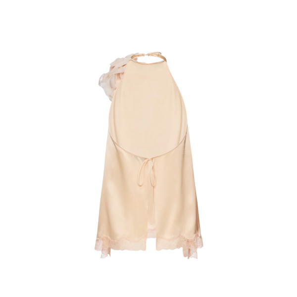 Chemisier en soie pèche MAGDA BUTRYM dos nu bordure dentelle fleur amovible