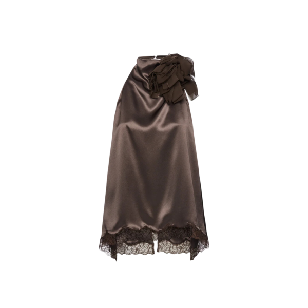 Chemisier en soie marron MAGDA BUTRYM dos nu bordure dentelle fleur amovible