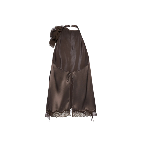 Chemisier en soie marron MAGDA BUTRYM dos nu bordure dentelle fleur amovible