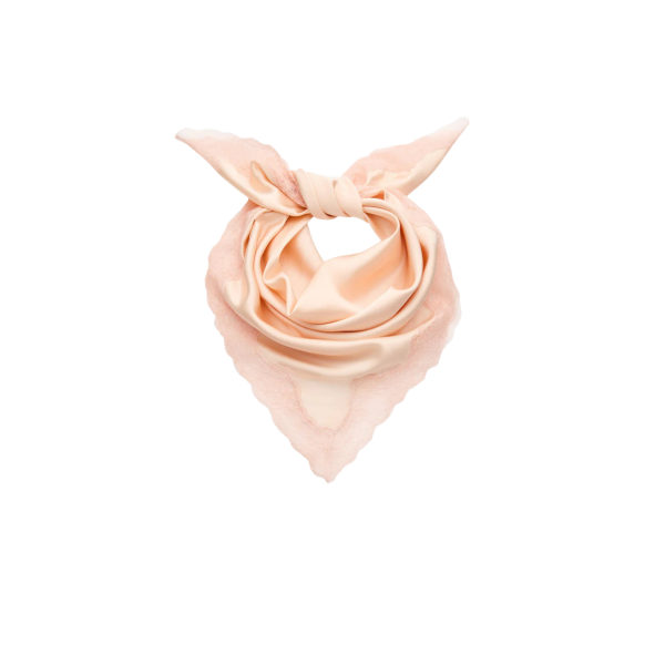 Carré en soie pêche MAGDA BUTRYM à bordure de dentelle