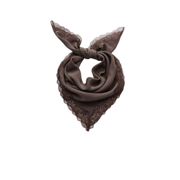 Carré en soie marron MAGDA BUTRYM à bordure de dentelle