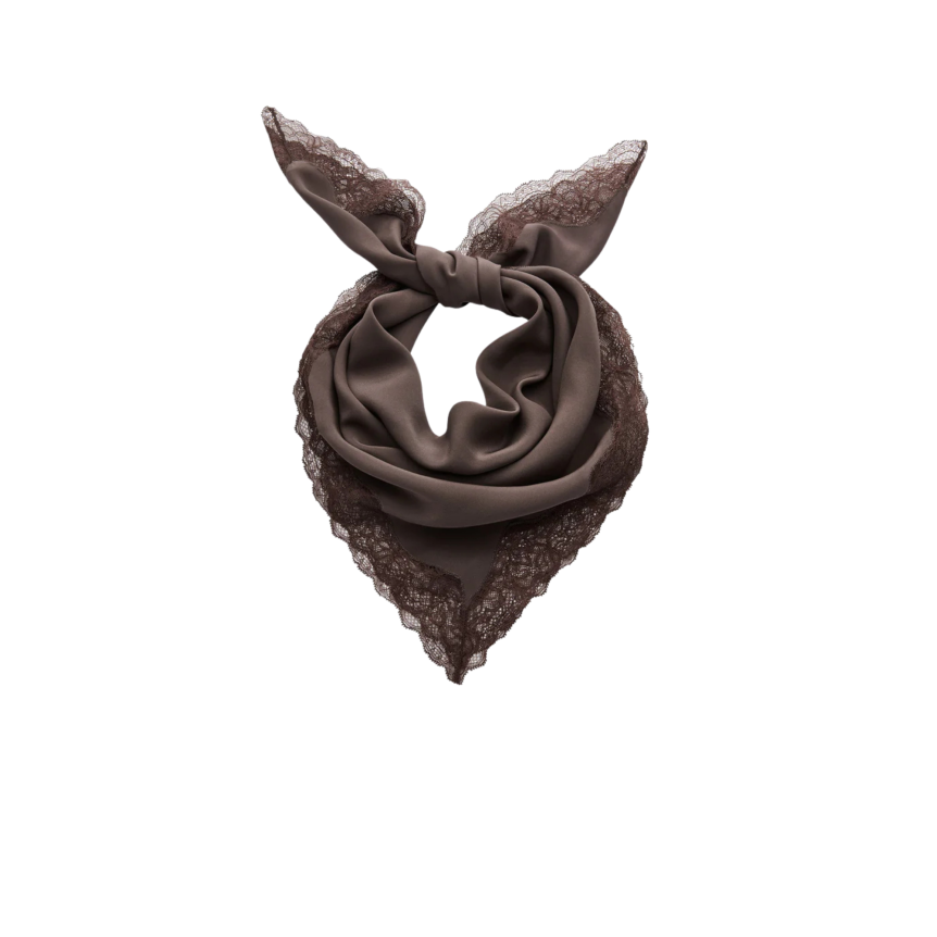 Carré en soie marron MAGDA BUTRYM à bordure de dentelle