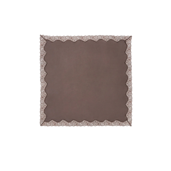 Carré en soie marron MAGDA BUTRYM à bordure de dentelle
