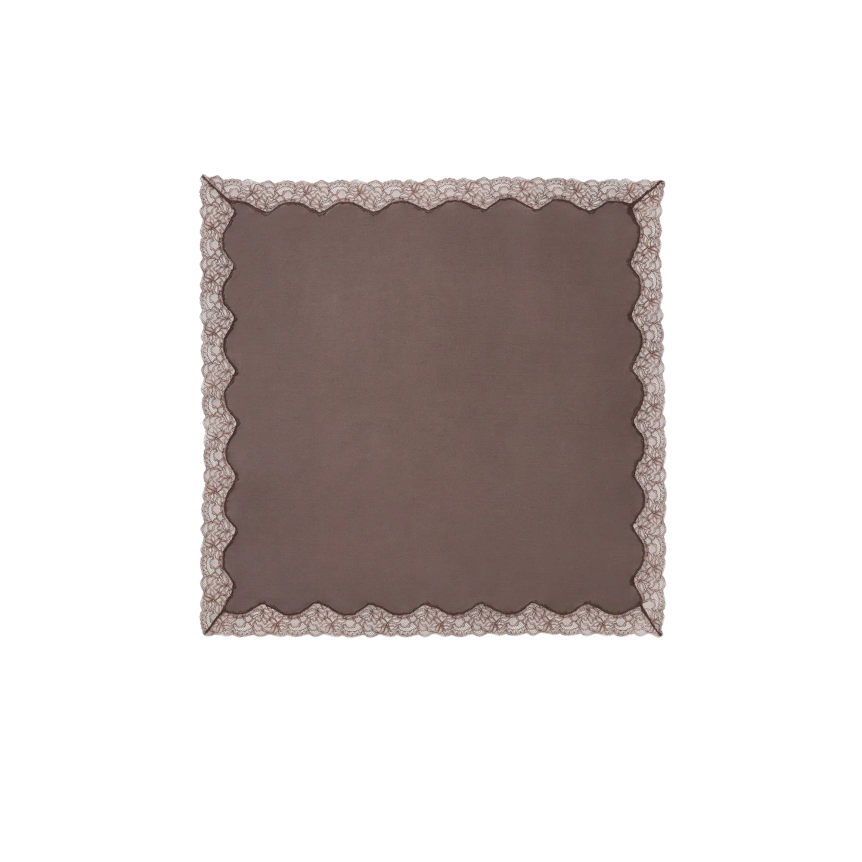 Carré en soie marron MAGDA BUTRYM à bordure de dentelle