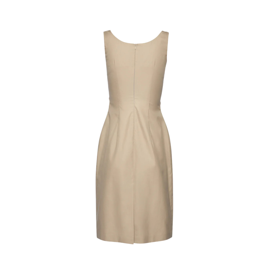 Robe courte sans manches coton soie beige à encolure drapée volants