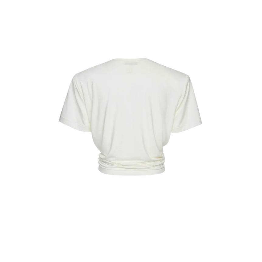 T-shirt épaulé MAGDA BUTRYM col rond court coton crème nœud fleurs