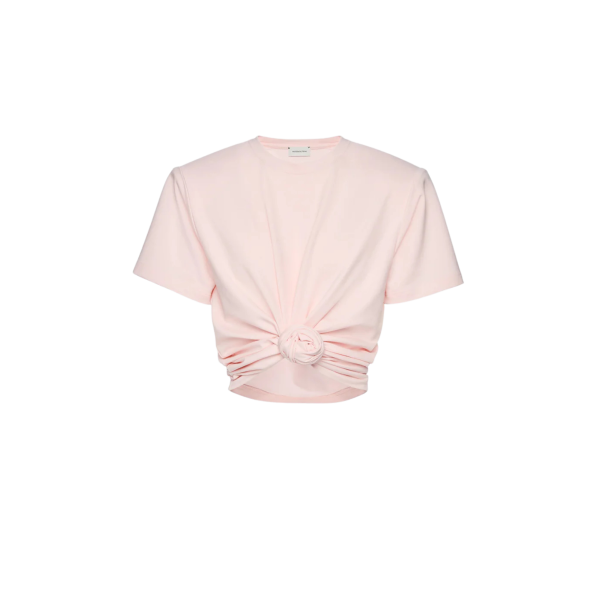 T-shirt épaulé MAGDA BUTRYM col rond court coton rose nœud fleurs