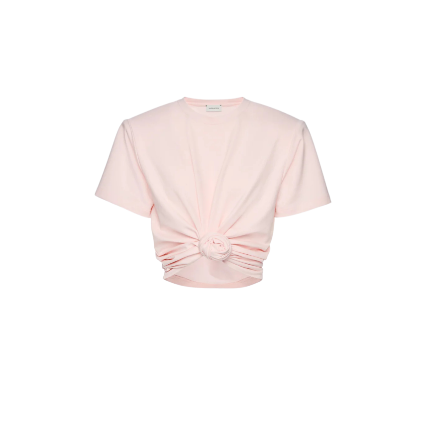 T-shirt épaulé MAGDA BUTRYM col rond court coton rose nœud fleurs