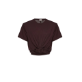 T-shirt épaulé col rond court coton marron nœud fleurs