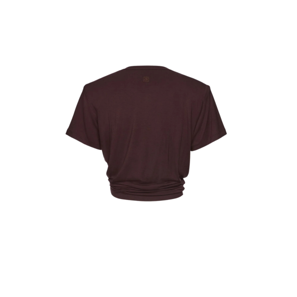 T-shirt épaulé MAGDA BUTRYM col rond court coton marron nœud fleurs