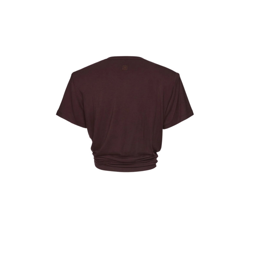 T-shirt épaulé MAGDA BUTRYM col rond court coton marron nœud fleurs