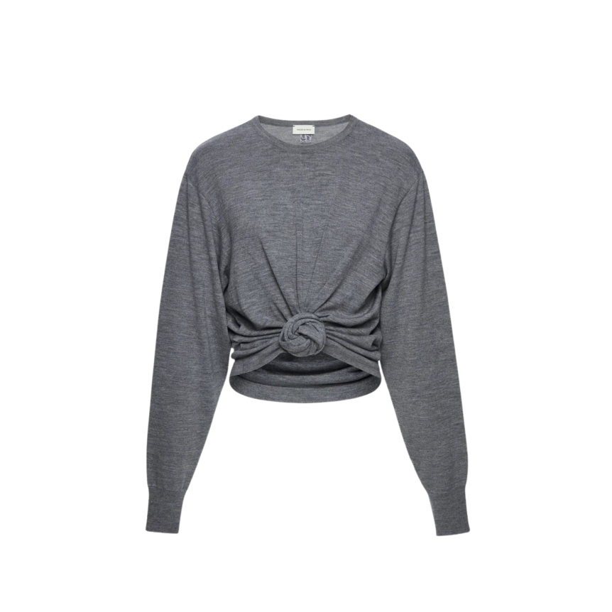 T-shirt à manches longues MAGDA BUTRYM pull laine grise nœud fleurs