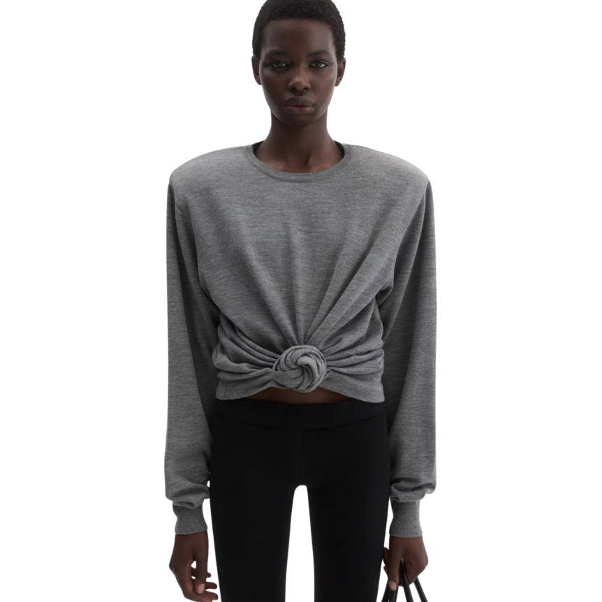 T-shirt à manches longues MAGDA BUTRYM pull laine grise nœud fleurs