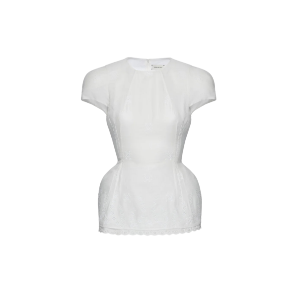 Haut Top épaulé MAGDA BUTRYM manche courte coton lin blanc broderie dentelle