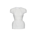 Haut Top épaulé manche courte coton lin blanc broderie dentelle