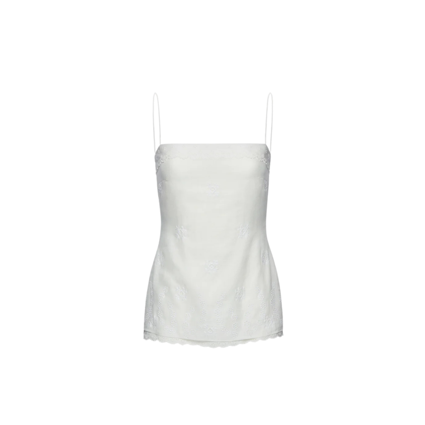 Haut bustier MAGDA BUTRYM fine bretelle coton lin blanc dentelle broderie