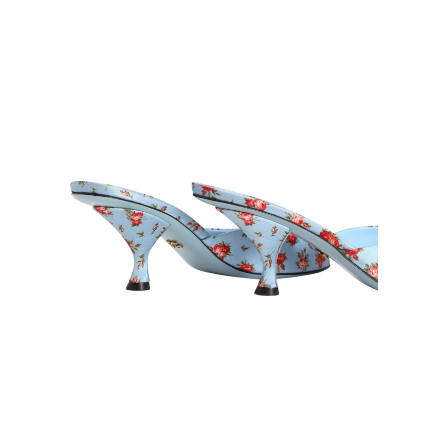 Mules DOLCE & GABBANA Keira en satin bleu à imprimé petites roses