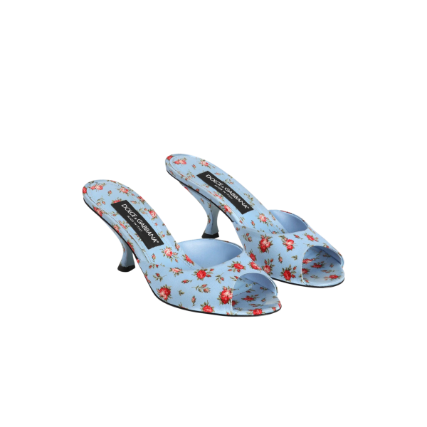 Mules DOLCE & GABBANA Keira en satin bleu à imprimé petites roses
