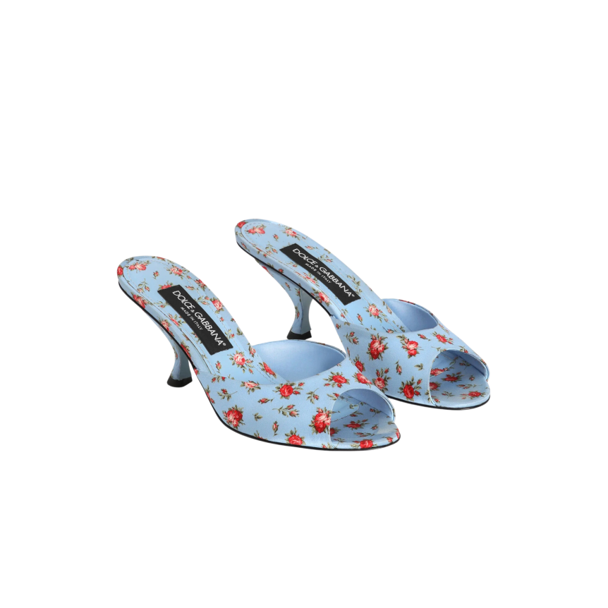 Mules DOLCE & GABBANA Keira en satin bleu à imprimé petites roses
