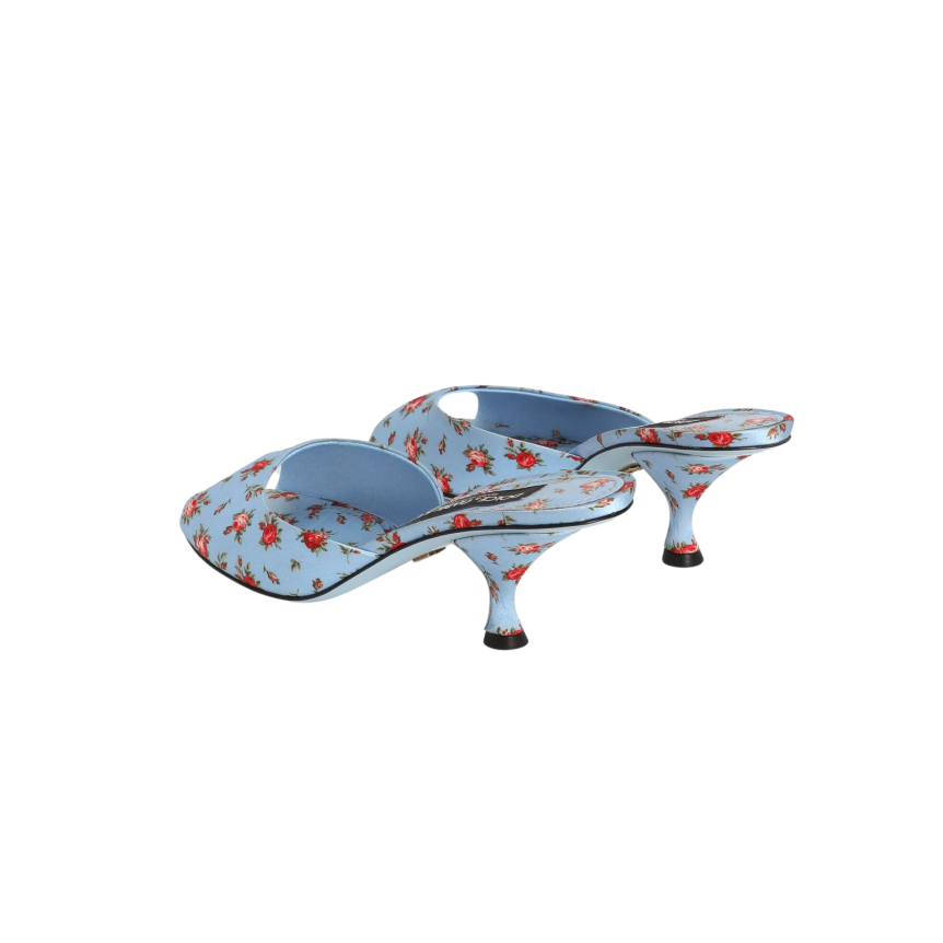 Mules DOLCE & GABBANA Keira en satin bleu à imprimé petites roses