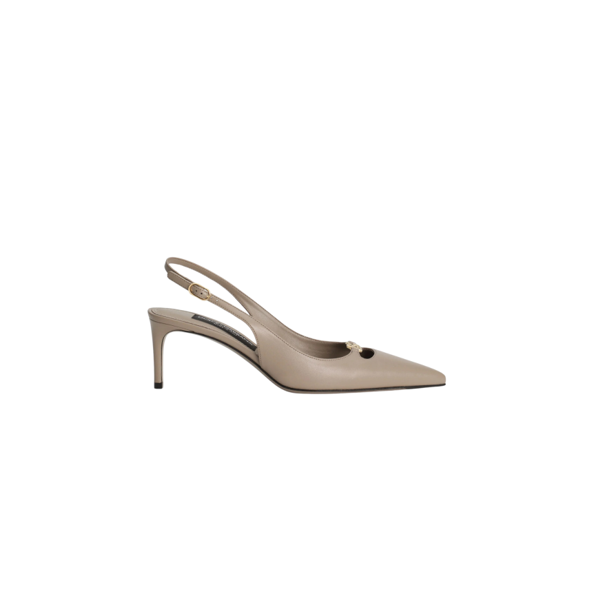Escarpins ouverts Lollo cuir nappa beige logo DG doré
