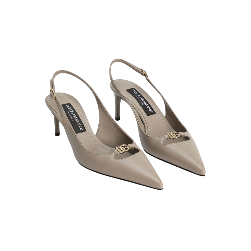 Escarpins ouverts Lollo cuir nappa beige logo DG doré