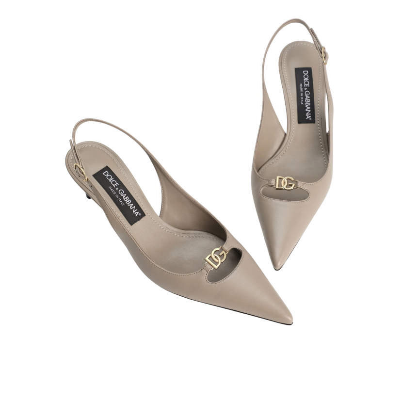 Escarpins ouverts Lollo cuir nappa beige logo DG doré