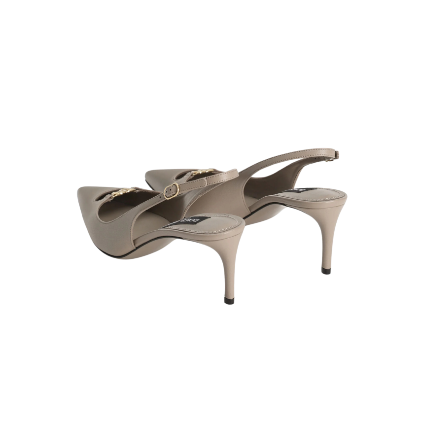 Escarpins ouverts Lollo cuir nappa beige logo DG doré