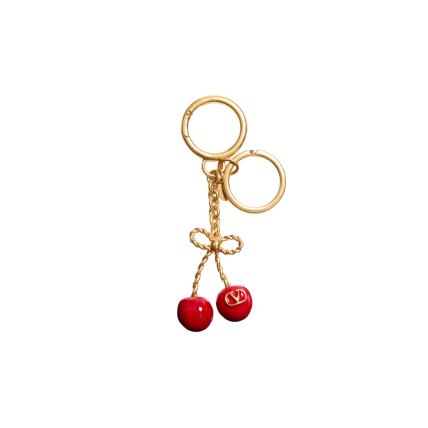 porte-clés chez Valentino en métal et émail doré cerises