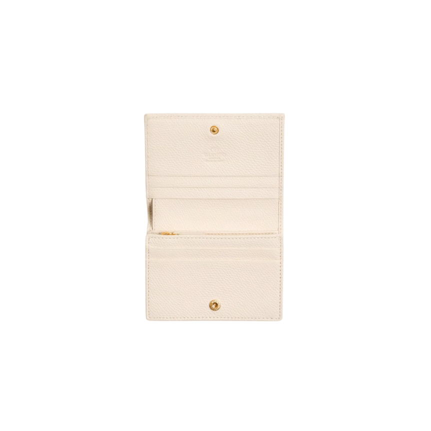 Portefeuille VALENTINO Cherryfic en veau granuleux écru métal émail doré cerises rouge