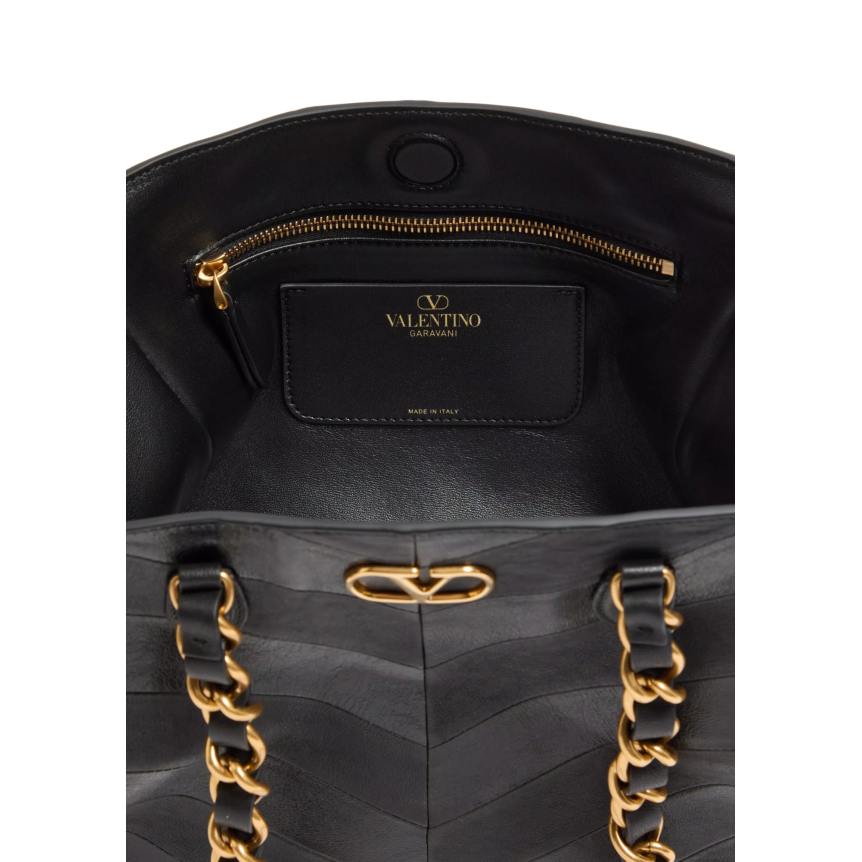 Valentino Garavani Sac petit cabas Laseine carré en cuir Nappa noir à motif chevrons chaine dorée