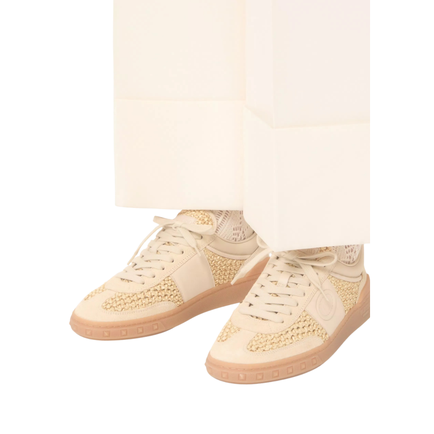 Baskets VALENTINO Upvillage en daim beige raphia tissé