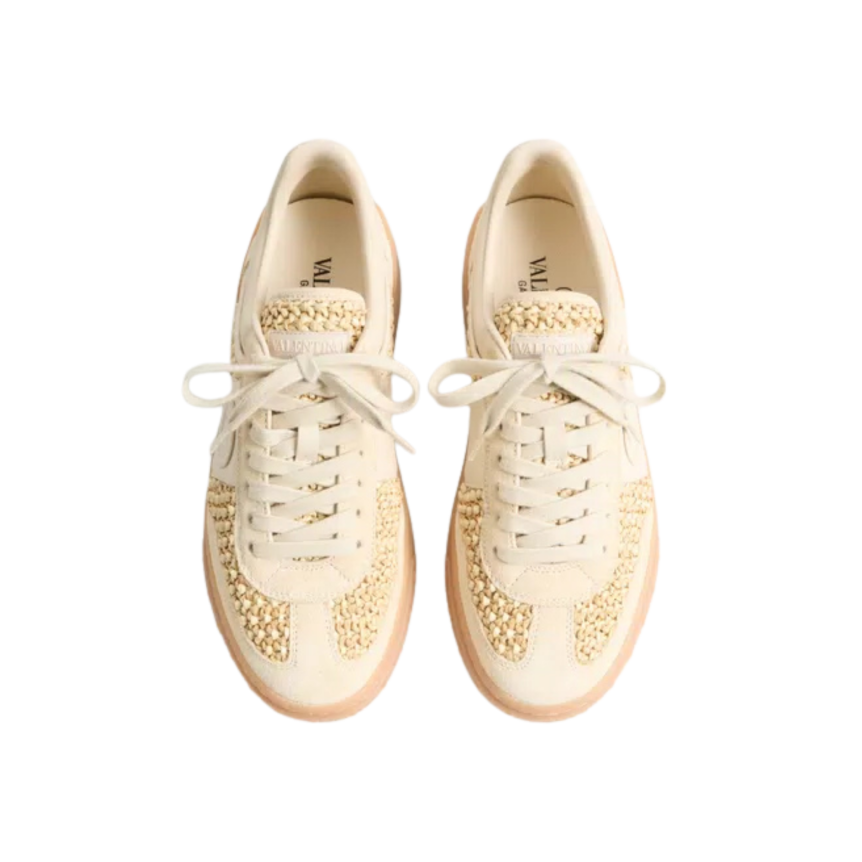 Baskets VALENTINO Upvillage en daim beige raphia tissé