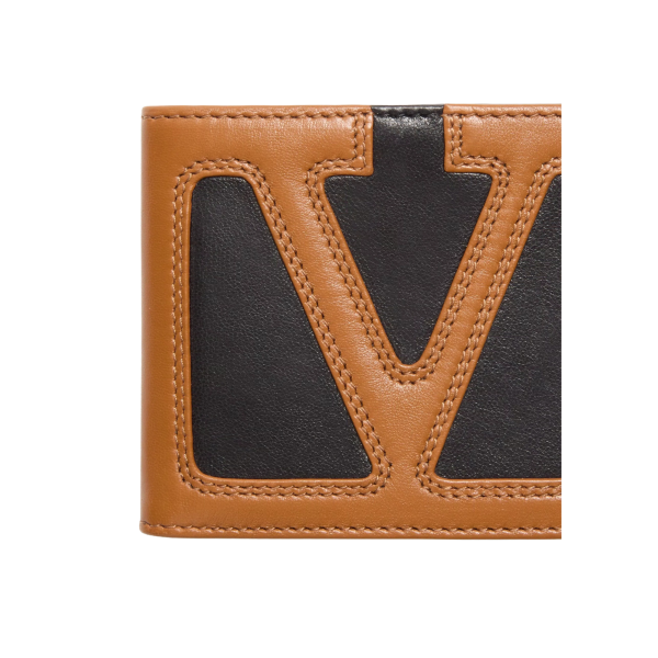 Portefeuille VALENTINO Viva Superstar cuir noir V logo camel