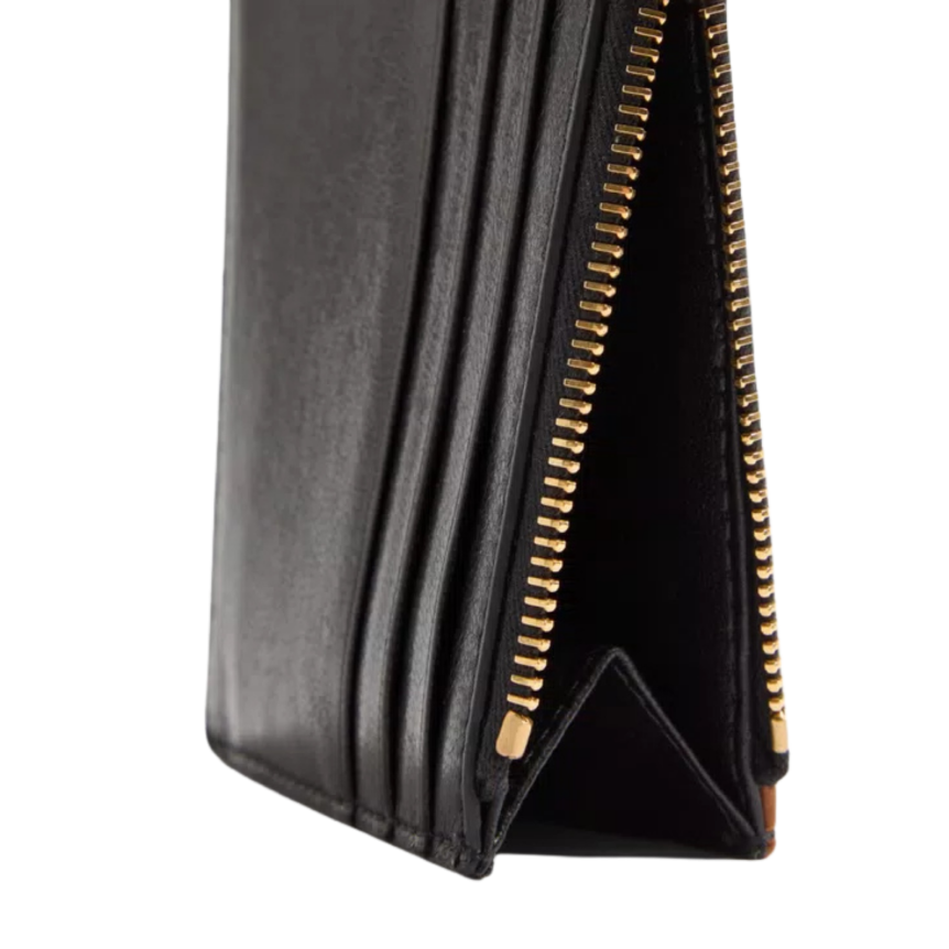 Portemonnaie zippé VALENTINO Viva Superstar cuir noir V logo camel