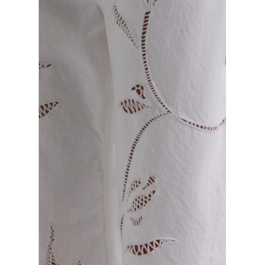 pantalon jean ALBERTA FERRETTI denim coton blanc broderie fleurs perfore