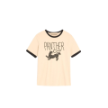 T shirt manche courte col rond coton écru panthère noire