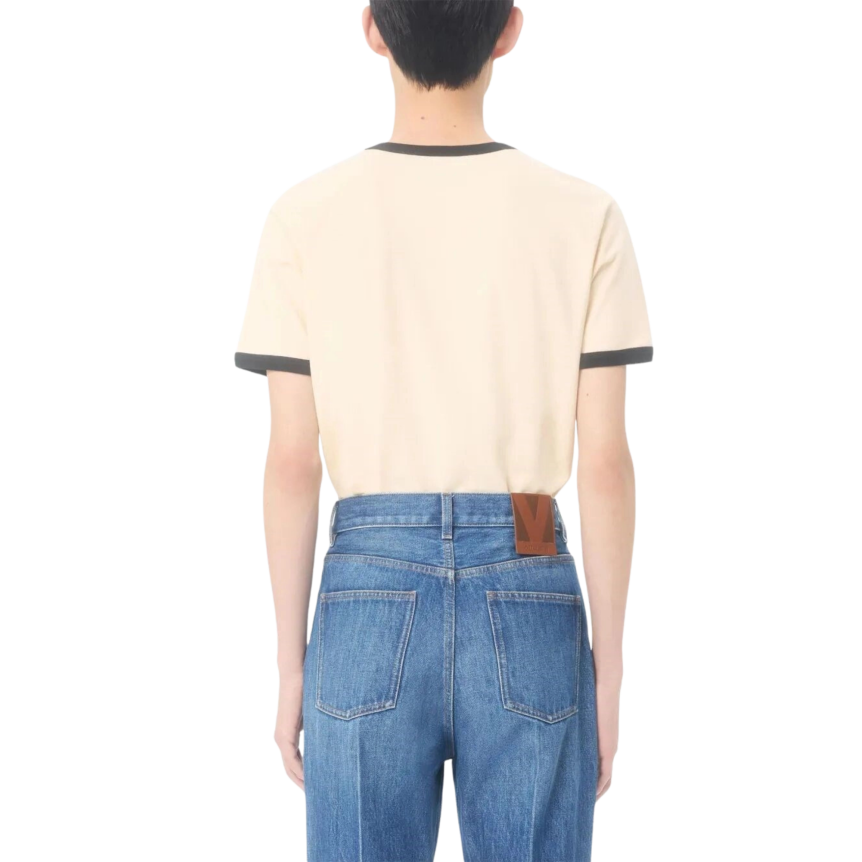 T shirt manche courte VALENTINO col rond coton écru panthère noire