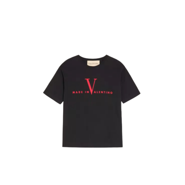 T-shirt VALENTINO manche courte col rond coton noir Made in Valentino rouge