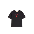 T-shirt manche courte col rond coton noir Made in Valentino rouge