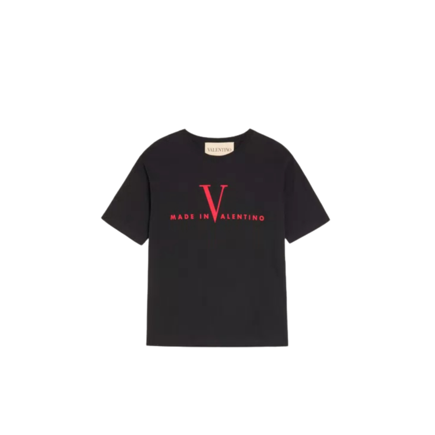 T-shirt VALENTINO manche courte col rond coton noir Made in Valentino rouge