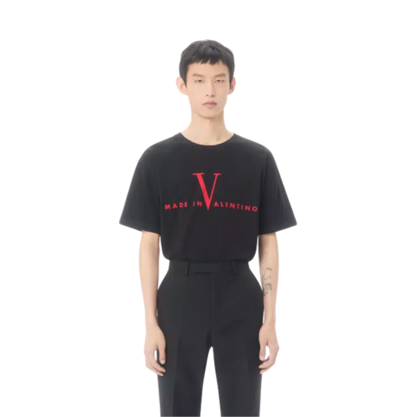 T-shirt VALENTINO manche courte col rond coton noir Made in Valentino rouge