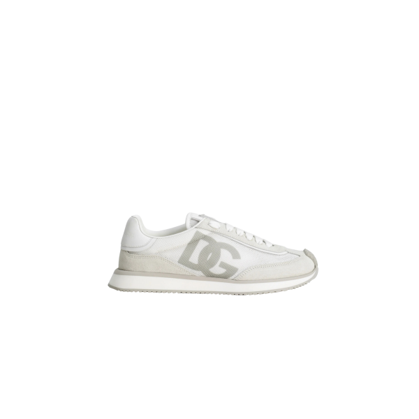 Baskets sneakers DOLCE & GABBANA Cushion cuir résille daim blanc logo DG gris