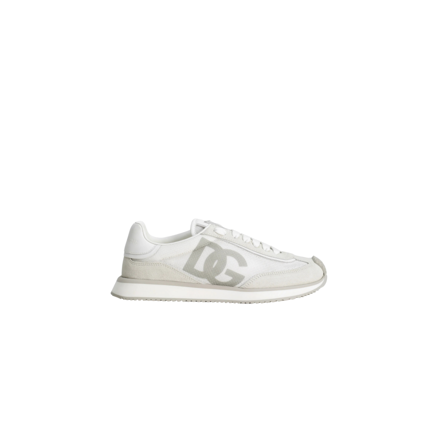 Baskets sneakers DOLCE & GABBANA Cushion cuir résille daim blanc logo DG gris