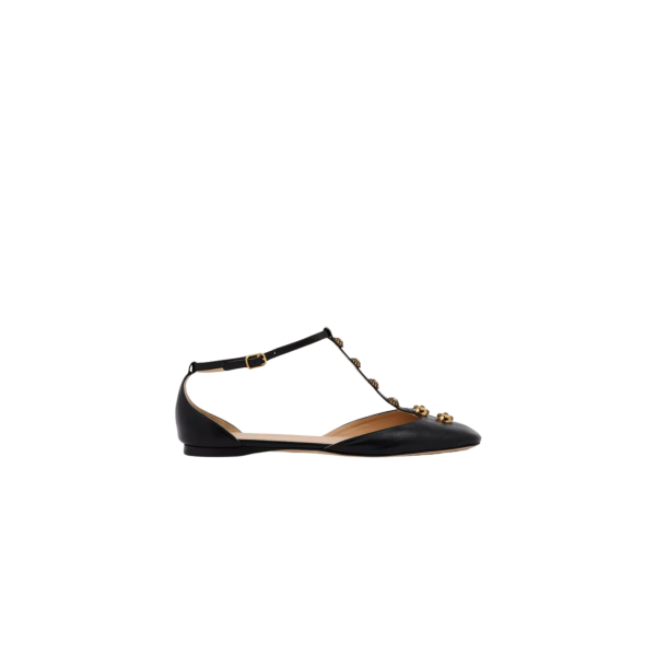 Ballerine plate CHLOE Céleste cuir agneau noir bride bijoux