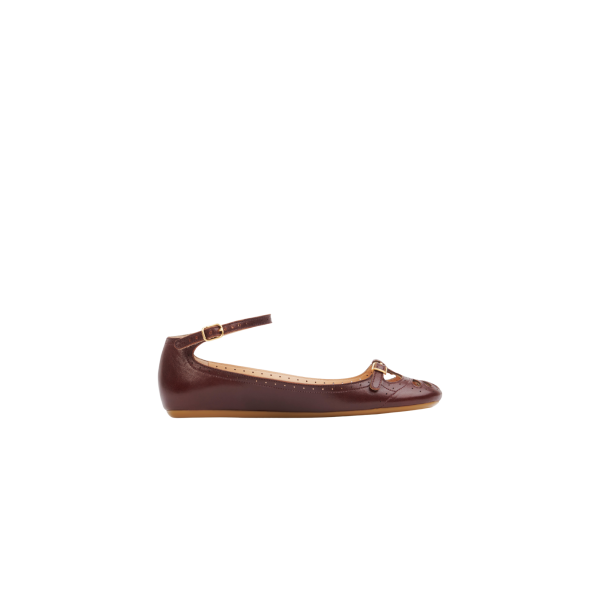 Ballerine plates CHLOE Misty marron bordeaux bride cheville