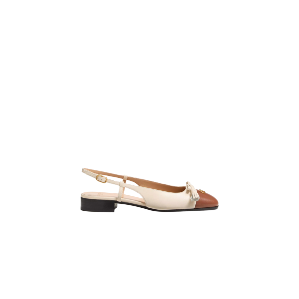Ballerines à bride arrière VALENTINO Valet Du Roi cuir chevreau bicolore écru tabac