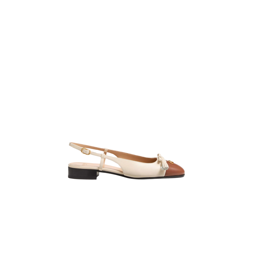 Ballerines à bride arrière VALENTINO Valet Du Roi cuir chevreau bicolore écru tabac